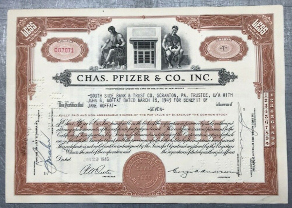 100x Chas. Pfizer &amp; Co. Inc. (&lt;100 Shares) 1940er